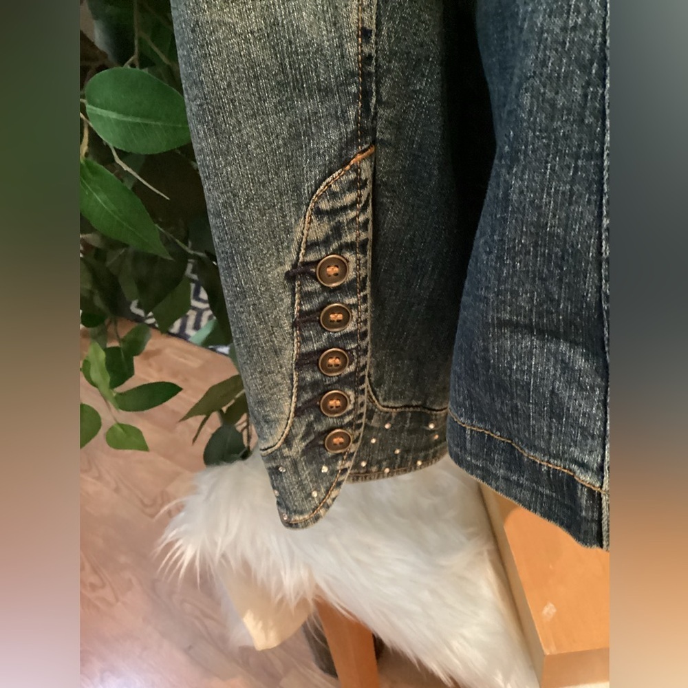 a.n.a 3 button painted floral glitter embellished Jean jacket Woman’s size 2X - Picture 2 of 15